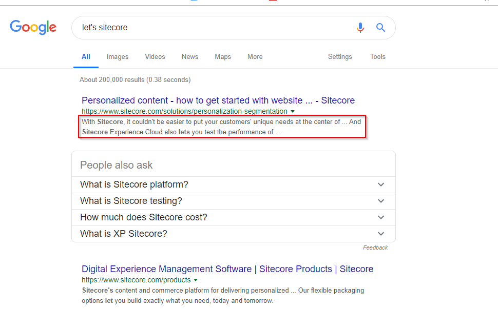 Sitecore SEO Google Search